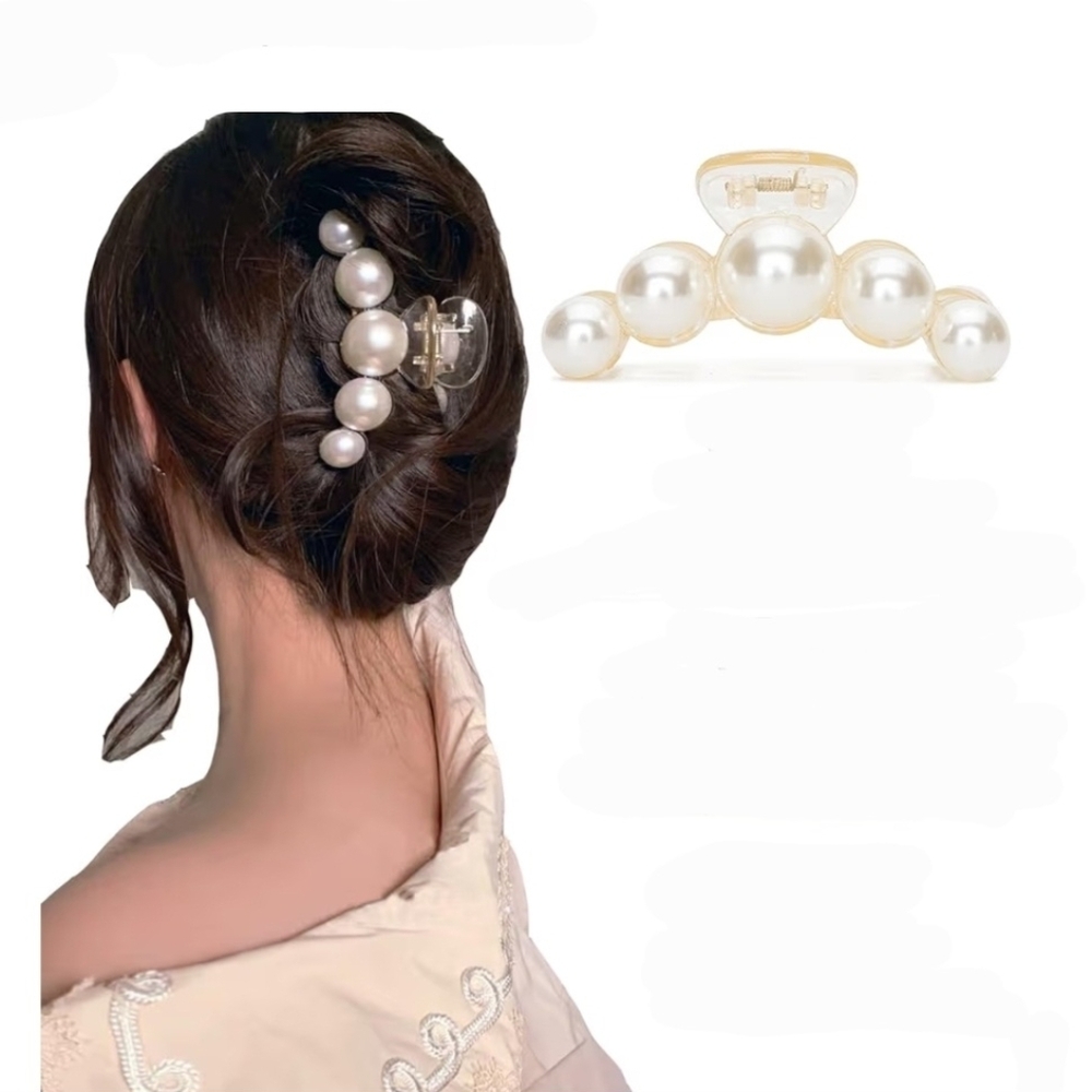 Faux Pearl Accent Hair Claw Clip - Elegant Ivory BNIB